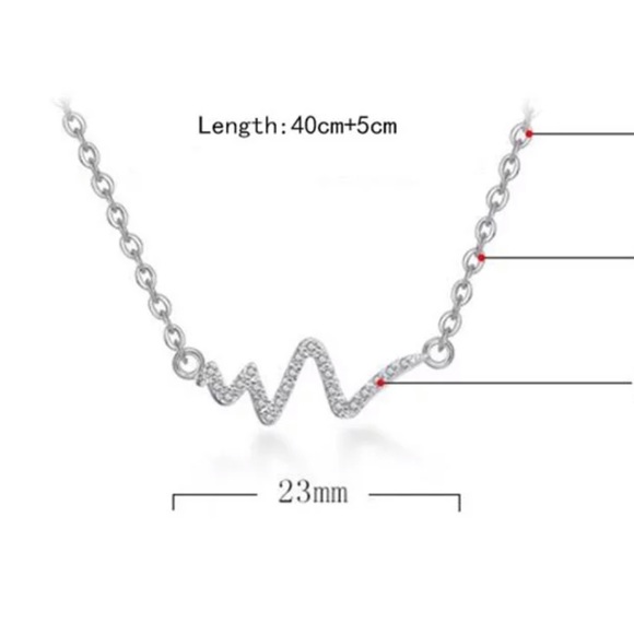 Sterling Silver 925 CZ Heartbeat Necklace - Picture 3 of 3